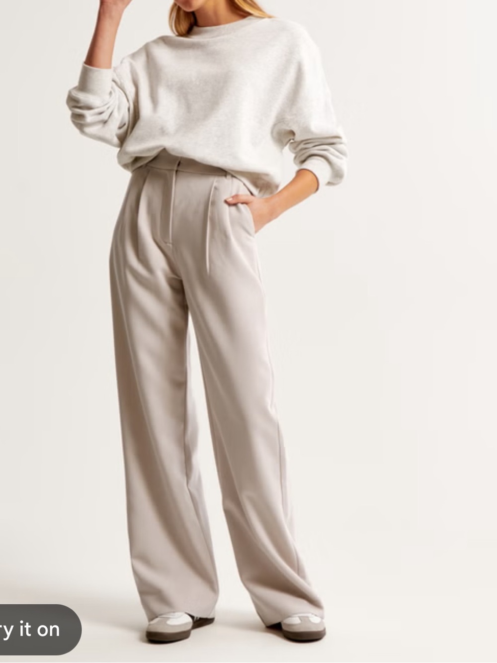 Abercrombie & Fitch High-Rise Wide Leg Trousers in Light Taupe